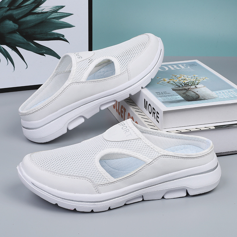 2025 Amazon Korean version of plus size casual shoes half-support women's shoes single-layer shoes men's thick-soled one-step sandals mesh half-drag