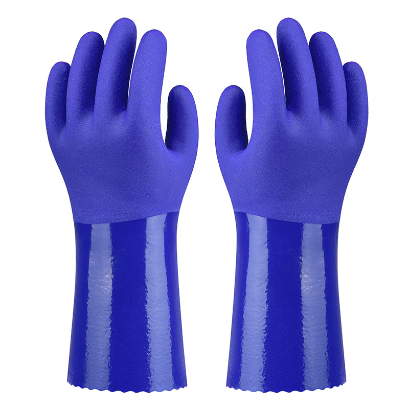 Blue Frosted Labor Protection Gloves Long Rubber Dipped Full Palm Labor Protection Gloves Non-Slip Wear-Resistant Thickened Rubber Gloves