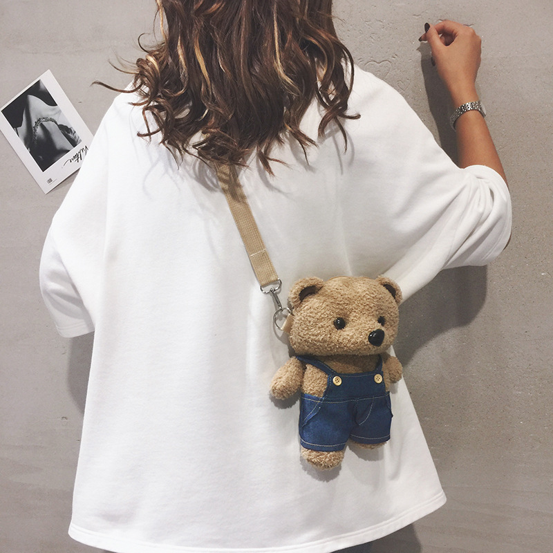 Cute Plush Small Bag Women's 2024 New Cartoon Bear Doll Bag Soft Girl All-match Ins Shoulder Crossbody Bag