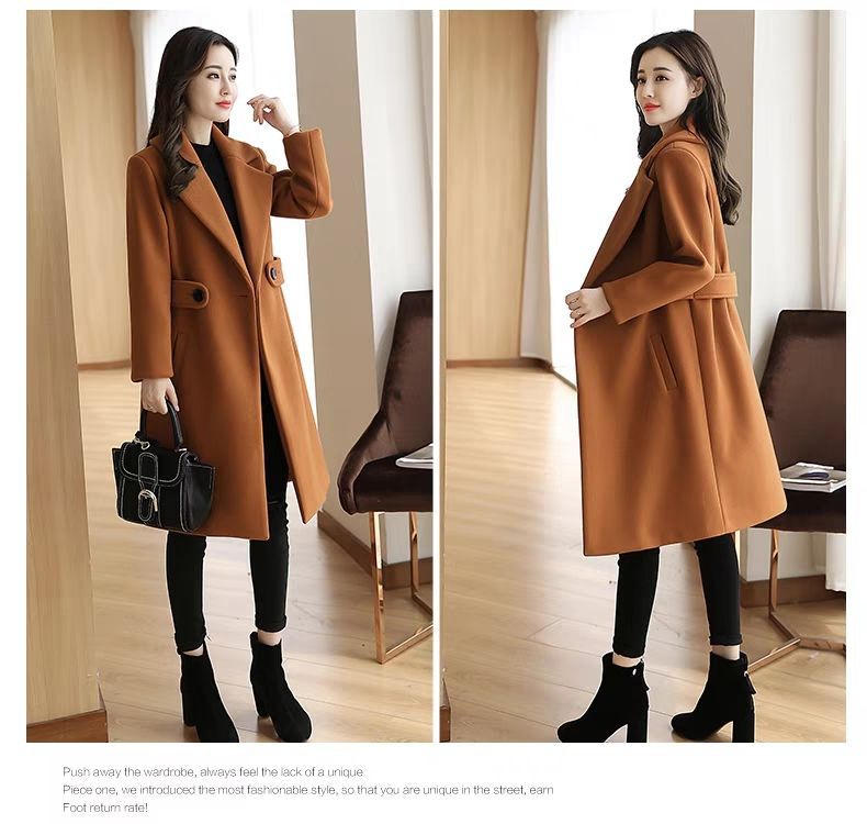 Giacca da abito in lana in stile coreano da donna di media lunghezza 2023 Nuovo cappotto di lana snellente aderente da donna autunno e inverno_voghion.com