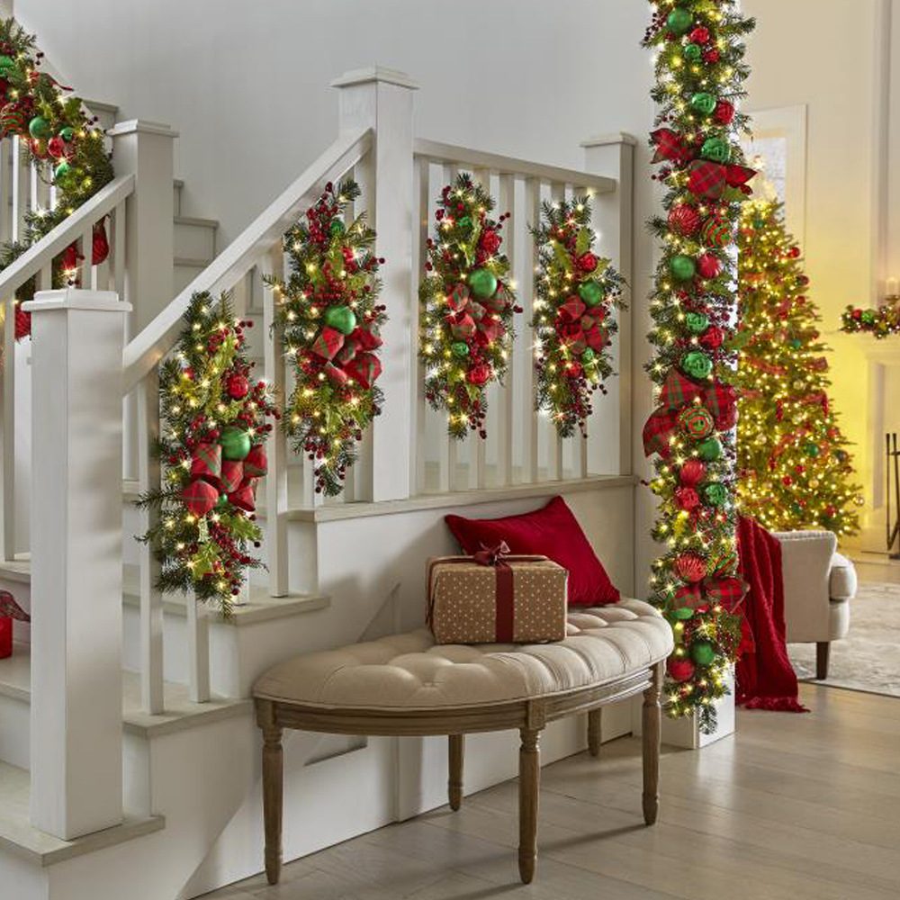 Meihui 2023 Christmas stairs Garland stairs decoration teardrop swags upside down Christmas home hanging ornaments_voghion.com