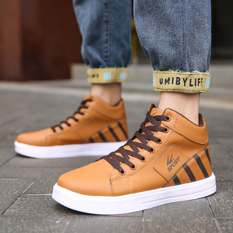 Cross-border Large Size High-top Casual Fashion Leather Sneakers Fashionable Korean Style Trendy Sneakers for Men
