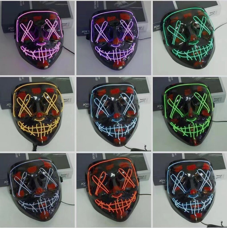 国境を越えたアマゾンled発光黒v字マスク冷光ハロウィーンマスク鬼歩舞発光マスクスポット|undefined