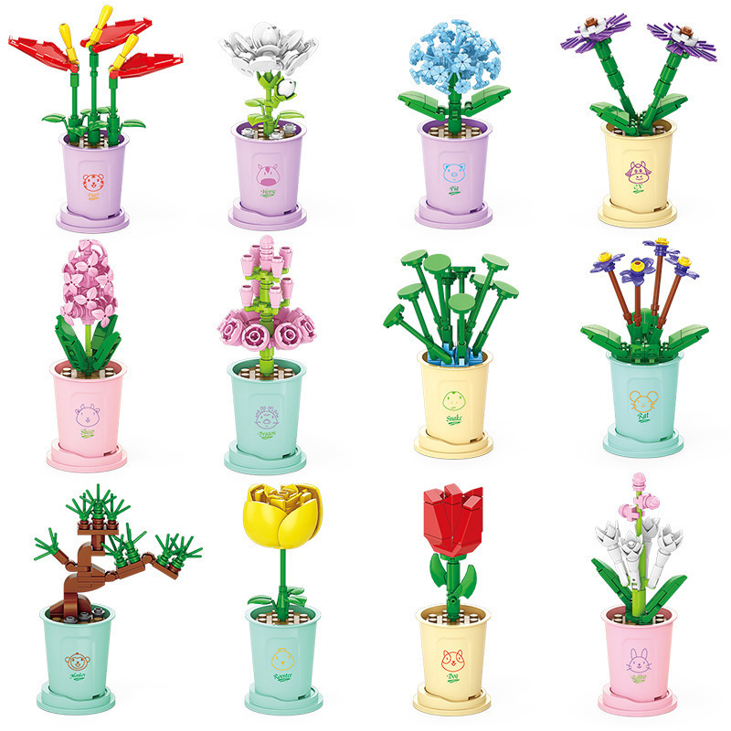 Small particle building blocks bouquet potted succulent plants compatible with Lego desktop decoration model puzzle assembled toys