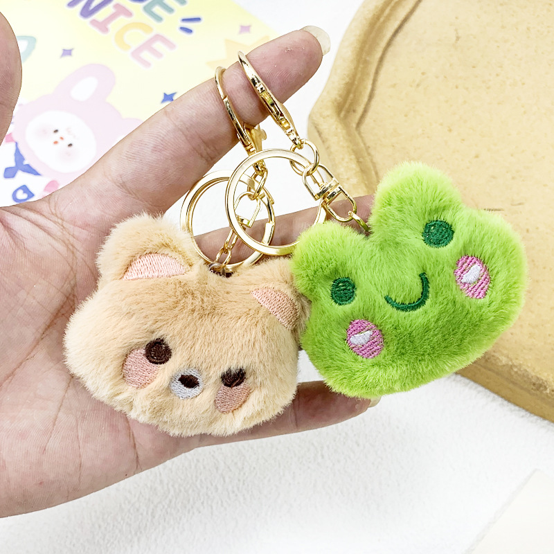 Cartoon Plush Pendant Cute Bear Doll Frog Cat Rabbit Girl Heart Keychain Bag Pendant
