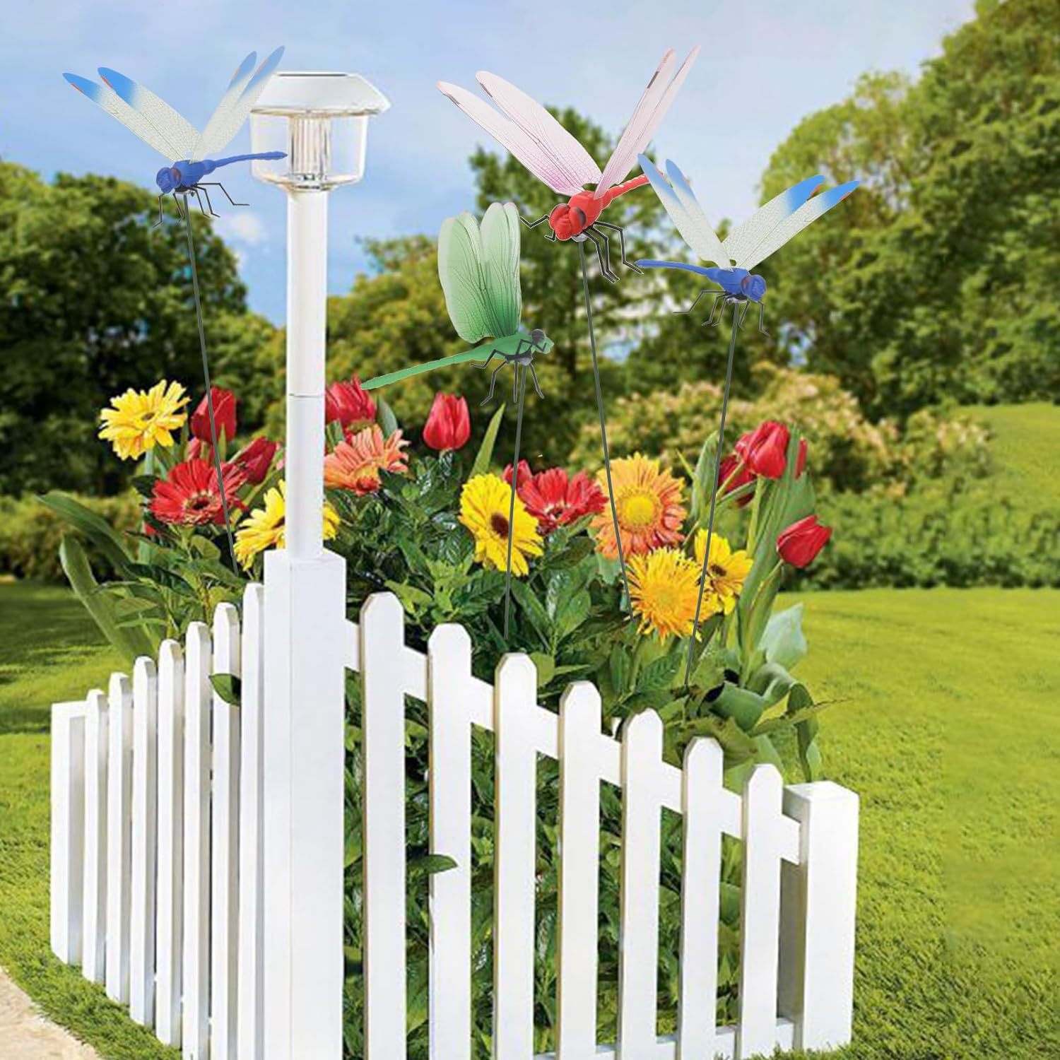 Simulation Dragonfly plug clip, Dragonfly clip can drive horseflies and flies, outdoor 3D dragonfly garden decoration