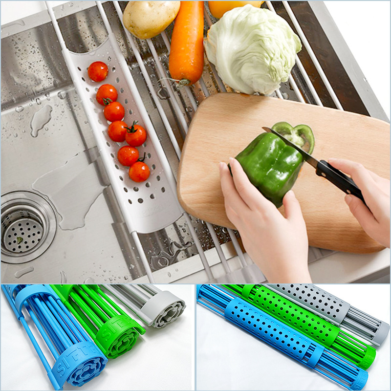 18 Silicone Drain Rack Vegetable Sink Kitchen Tableware Storage Rack Stainless Steel Silicone Drain Rack