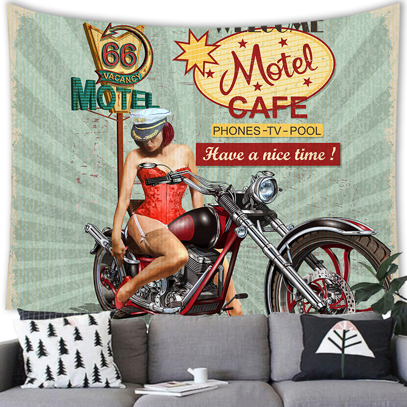 Cross-border supply of American retro motorcycle peach skin tapestry wall hanging manufacturers supply to figure G193