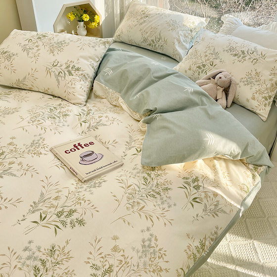 Ins Pastoral 60-Count Long-Staple Cotton Bed Four-Piece Set Pure Cotton Spring and Summer Small Fresh Quilt Cover Bed Bed Sheets Pure Cotton Three-Piece Set