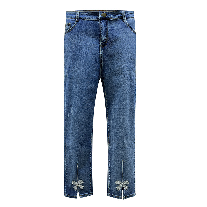 plus size jeans women fat mm200 kg stretch slim straight pants 2023 autumn new ladies casual pants