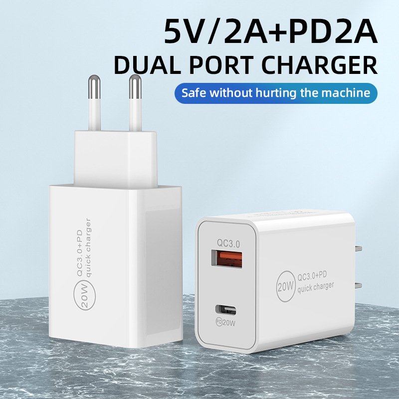 Mobile phone European standard PD12W 5V2A fast charging head US standard dual port A C is suitable for Apple Android charger head