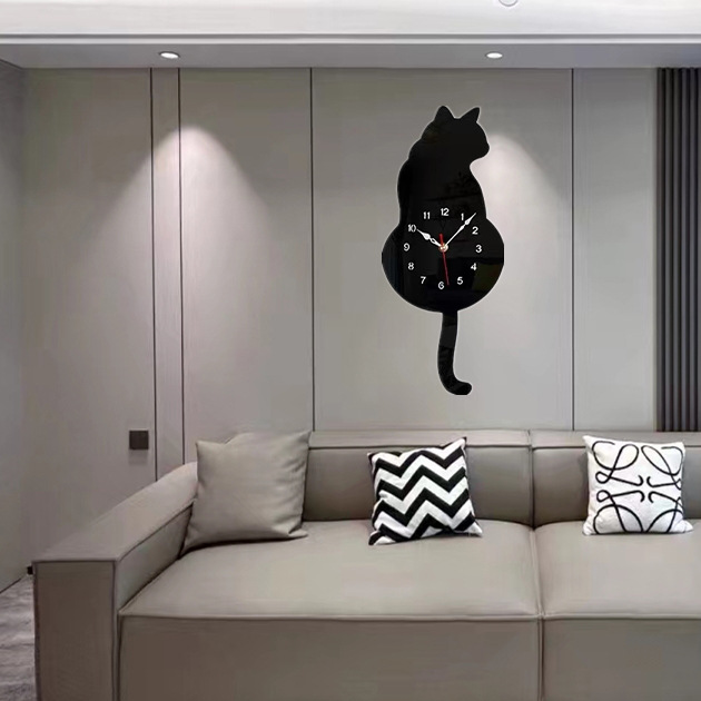 Modern simple rocking tail cat wall clock Creative mute home decorative clock living room home elegant pendulum clock wholesale