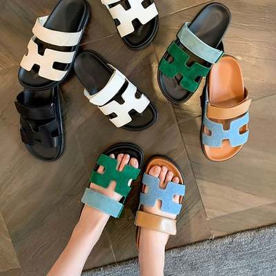 24 summer new slippers women's foreign trade plus size all-match thick bottom Velcro solid color European and American casual sandals women