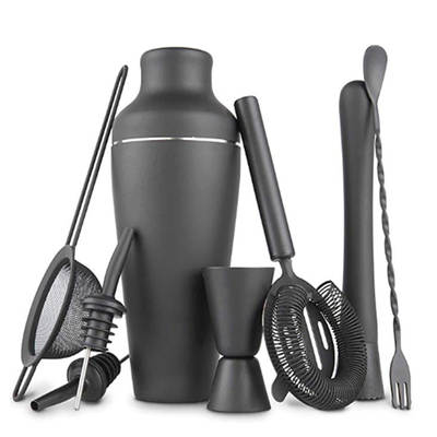 Factory Supply Exquisite 8 Piece Set Matte Black Stainless Steel Cocktail Blend Machine suit Bar Tools Shaker