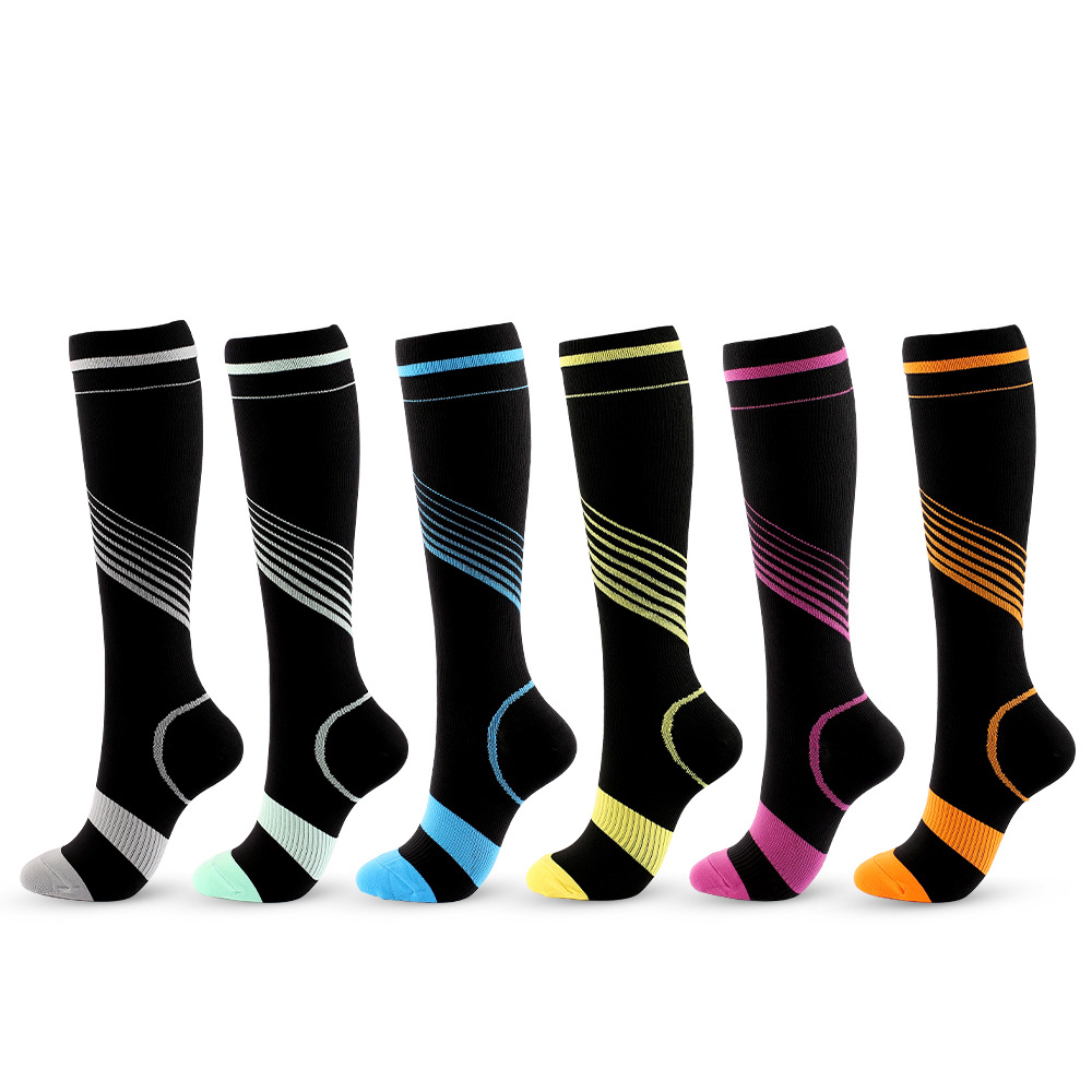 亞馬遜壓縮襪小腿襪彩條壓力襪男女彈力過膝襪Compression socks