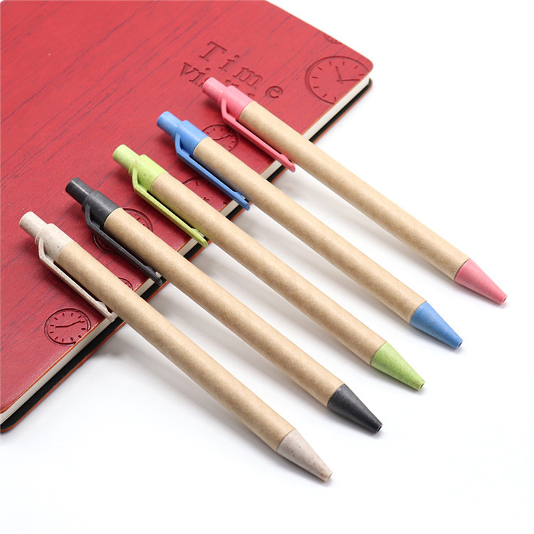 Wheat straw paper tube pen kraft paper tube neutral pen manufacturers supply advertising promotional paper tube push ballpoint pen