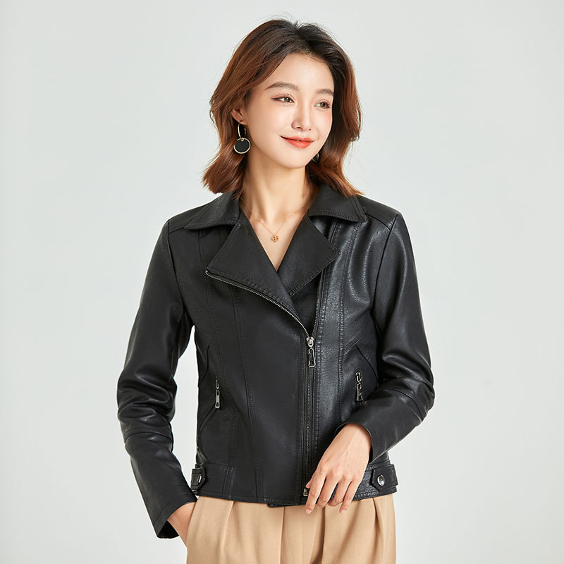 2022 Spring and Autumn Women's Jacket Slim Look Casual All-match Thin Biker Jacket Women's Fashionable Leather Jacket Women's Fashion