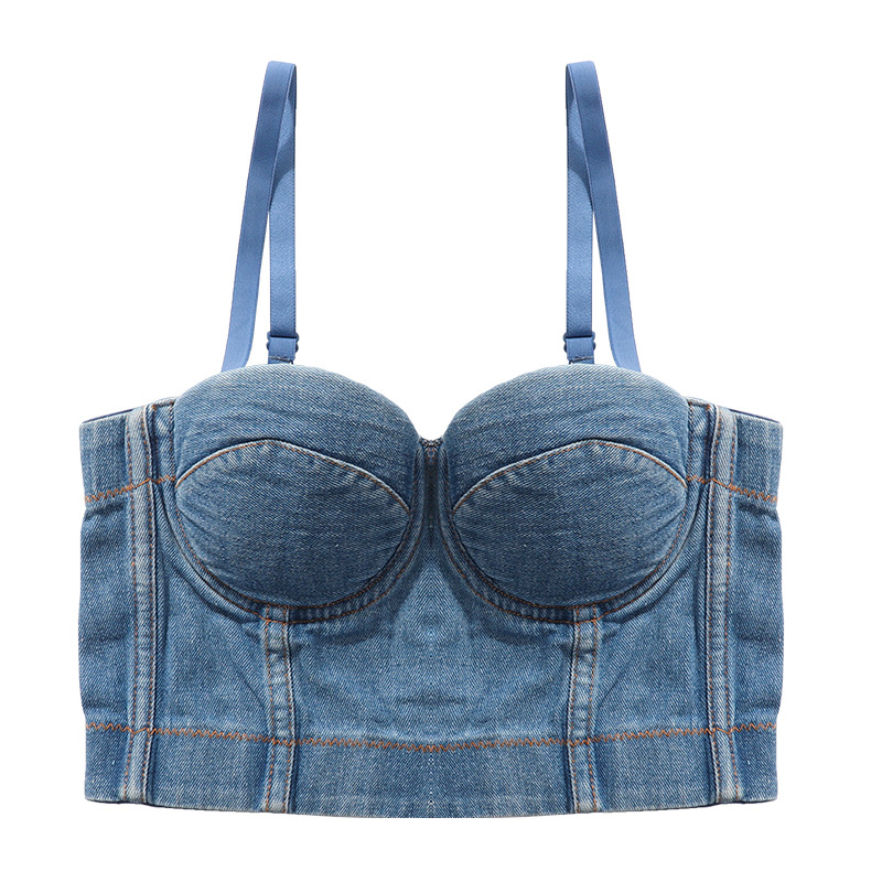European and American Denim camisole women's beauty back underwear outer wear Fishbone hot girl top all-match nightclub Disco tube top summer