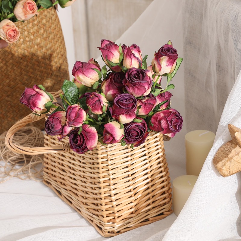 Pastoral style retro 7 head burnt edge rose roasted edge rose explosions simulation flower photo props factory direct cross-border