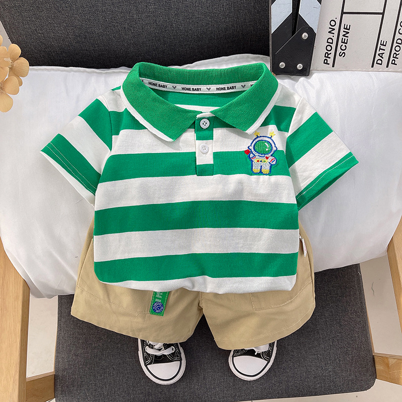 Boys' summer short-sleeved suit 2025 new style baby boy clothes 61 61 children's shirt two-piece set