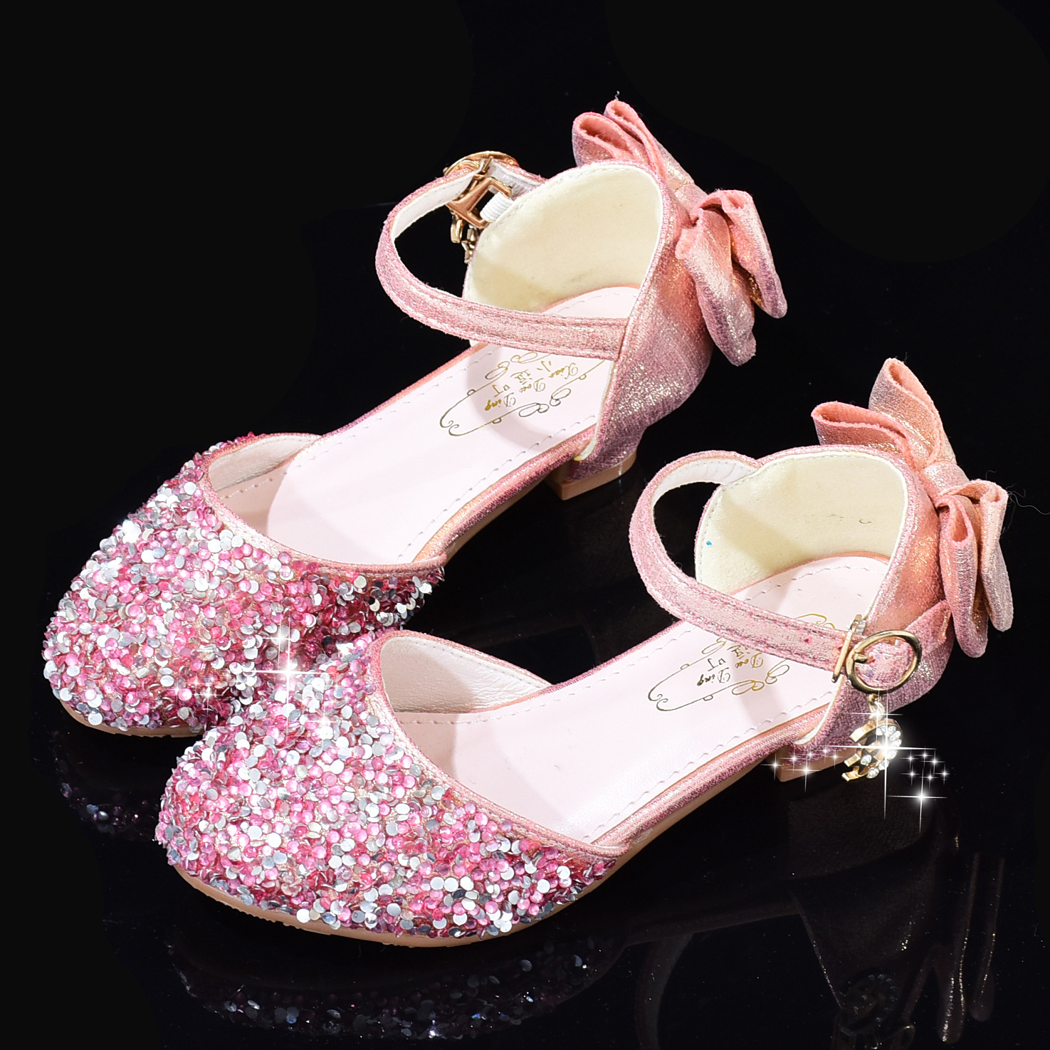 Children's High Heels Princess Summer Crystal Shoes with Girls Model Competition Piano Performance catwalk dress shoes