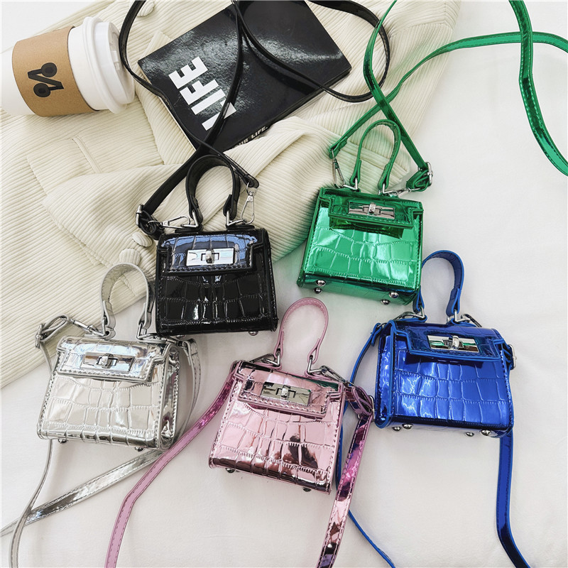 New style small fragrant style bag, fashionable litchi pattern small square bag, simple solid color handbag, parent-child shiny women's bag wholesale