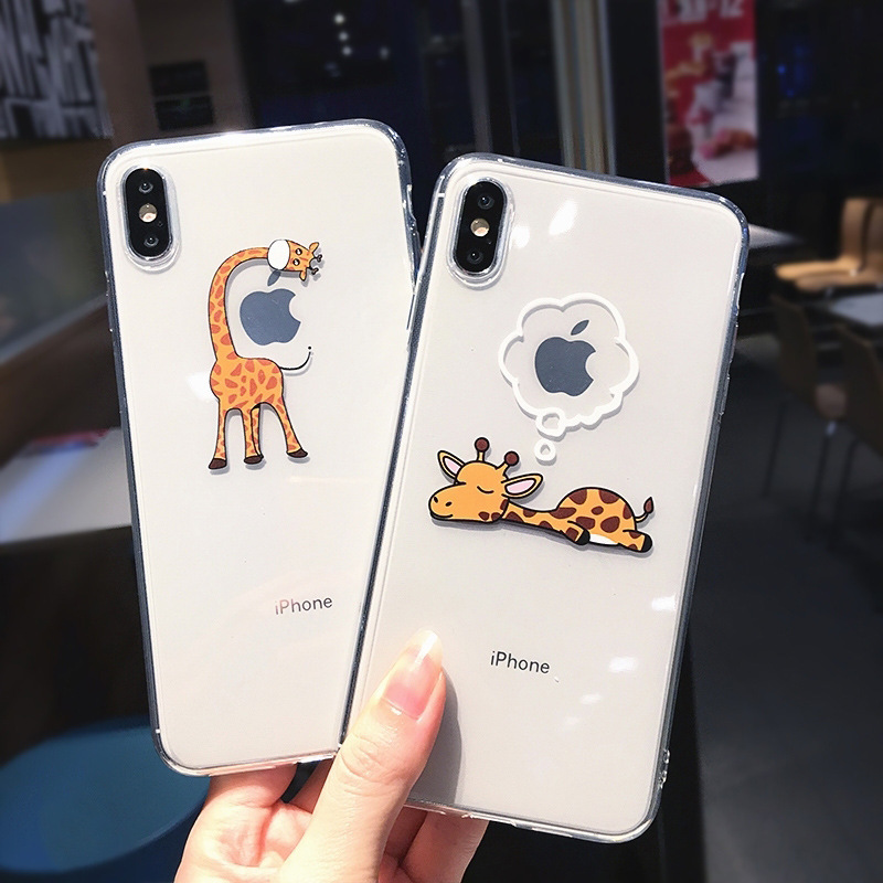 長頸鹿適用蘋果13手機殼14透明iPhone12promax卡通全包15個性創意