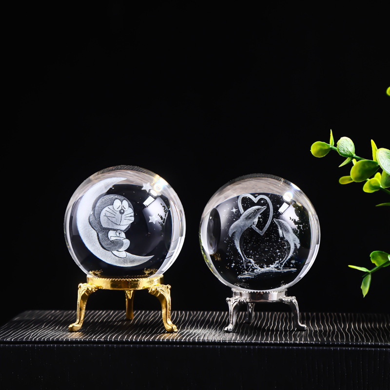 80 Crystal Ball Inner Carving Ball Glass Ball Sun Galaxy Home Crafts Ornaments Laser Carving Inner Carving Moon