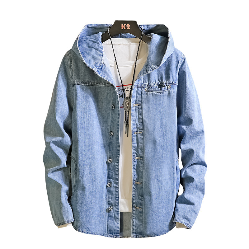 Autumn Japanese denim hooded jacket youth jacket long-sleeved cardigan single-breasted casual outdoor men's clothing