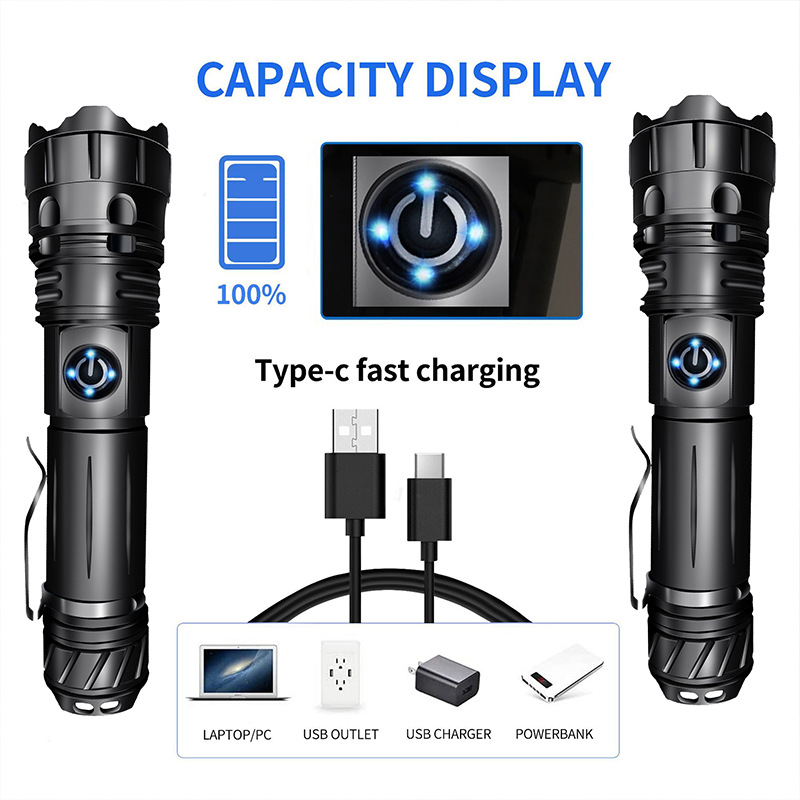 New retractable zoom flashlight X20 aluminum alloy 5-gear flash SOS long-range strong light flashlight xhp70