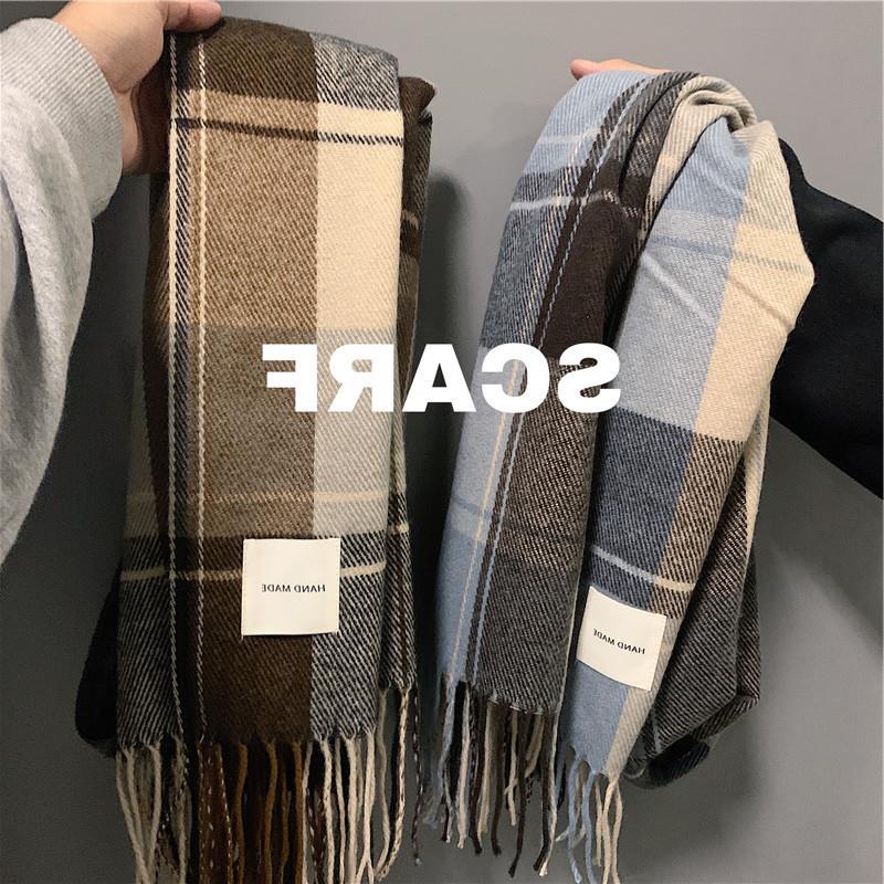 Scarf men's winter versatile autumn and winter Korean style Plaid warm simple couple Women's scarf student Men's cold-proof shawl
