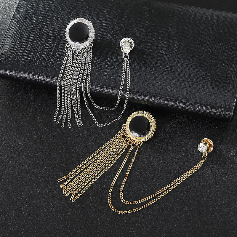 Men's Golden Crown Eagle Tassel Golden Brooch Personalized Fashionable Suit Silver Chain Pin Clothing Accessories