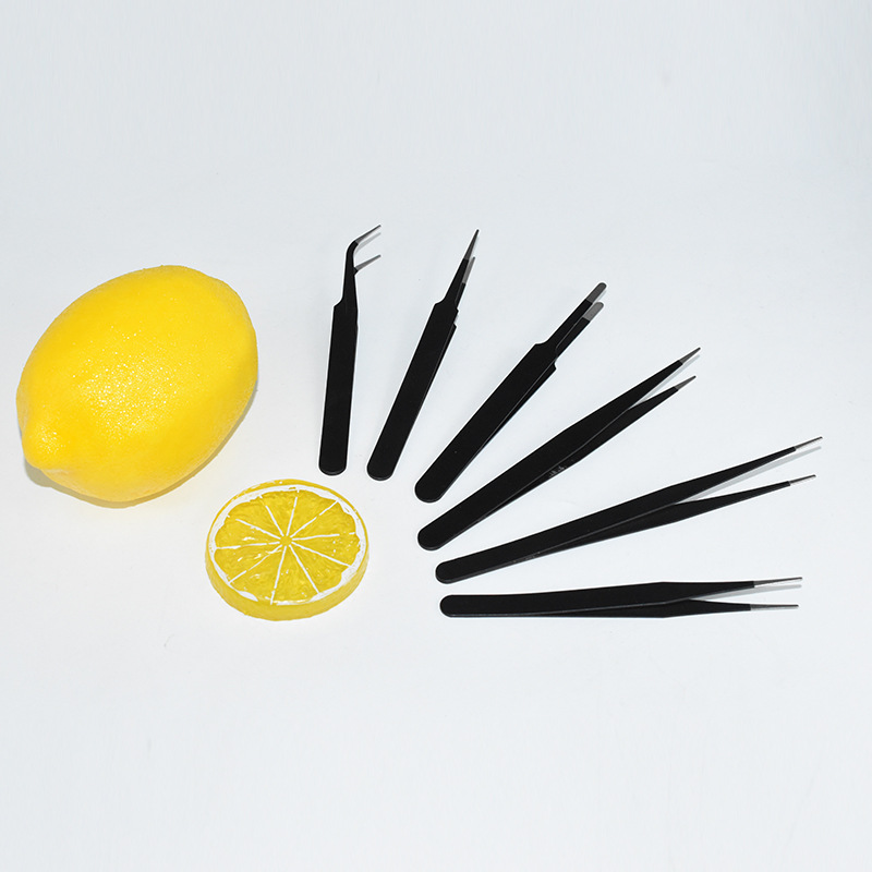 Black Tweezers Stainless steel anti-static tweezers pointed elbow blunt metal clip bird's nest hair picking clip Nie Zi