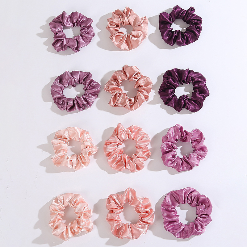 New autumn and winter French large intestine hair ring 12 piece set simple satin hair ring large intestine ring hair rope women's Korean head rope