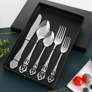 410 stainless steel Royal Court hollow relief vintage tableware 5-piece set creative hotel Western restaurant steak knife, fork and spoon