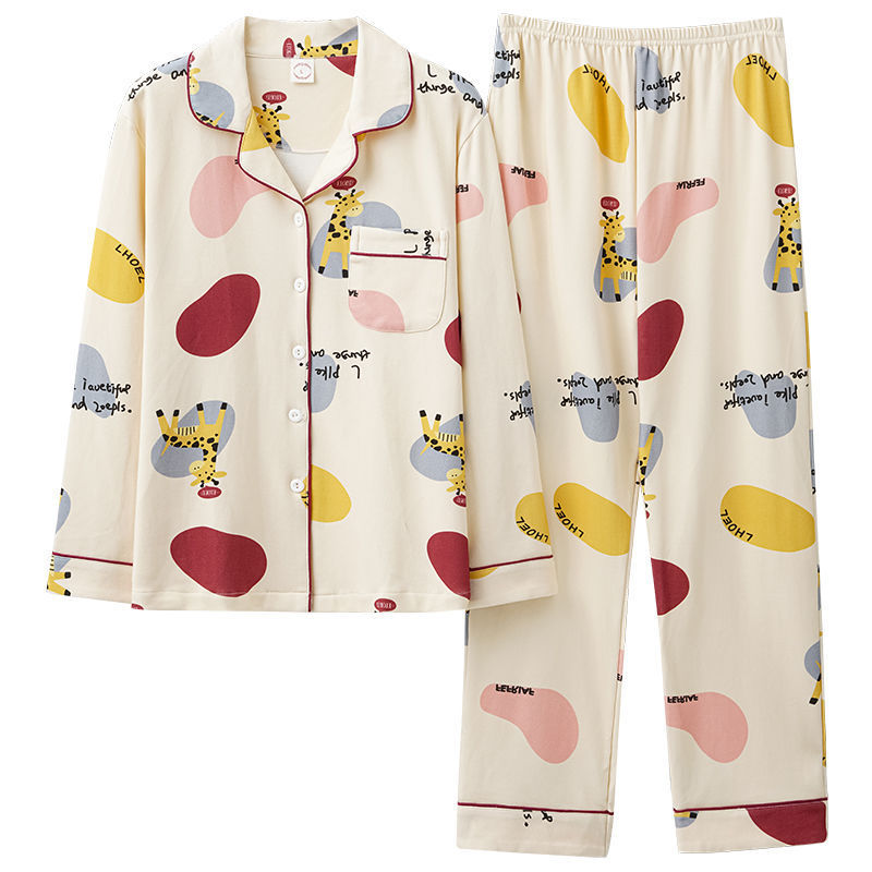 Suit% cotton pajamas Women's Spring and Autumn long-sleeved Korean style girl's cartoon winter cardigan outdoor home wear
