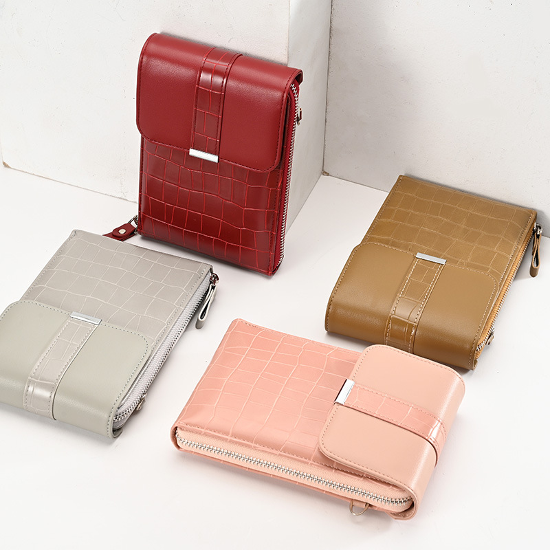 Women's bag 2023 new belt buckle bag cover women's bag crocodile pattern wallet multi-functional mini phone bag