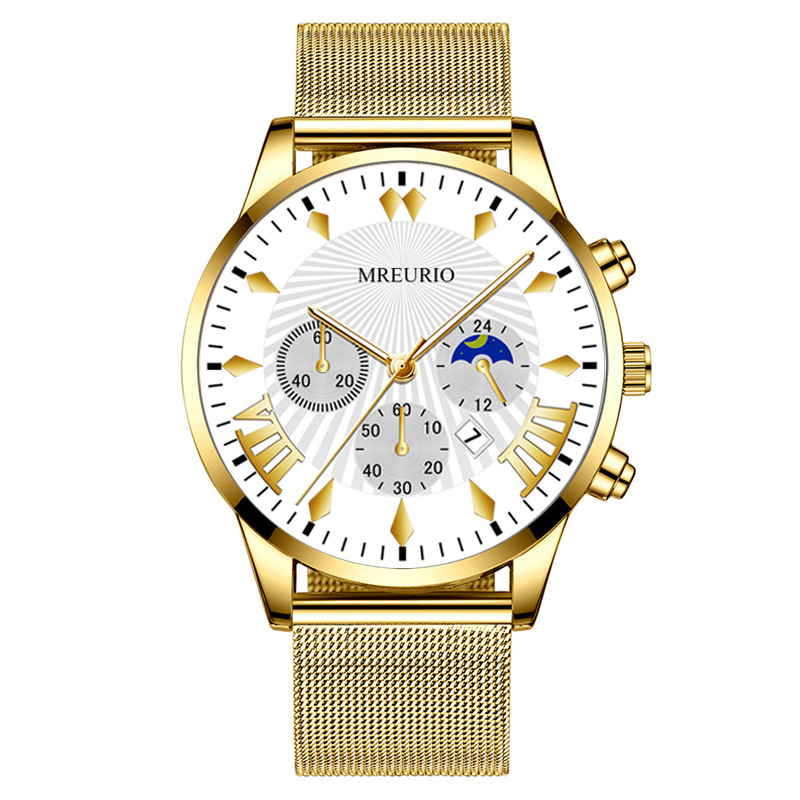 Foreign trade explosions fashion Moon three-eye calendar men's watches men's watches Milan with mesh belt manufacturers spot wholesale