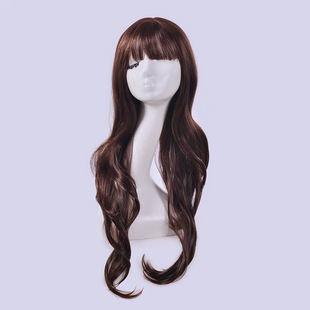 wig Japanese and Korean Style Air Bangs High Temperature Silk Curly Hair wig Women's wig Headgear Long Hair Full Head wig Cover