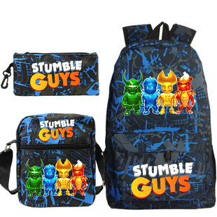 Stumble Guys collision party game peripheral printing backpack messenger bag stationery bag schoolbag three-piece set