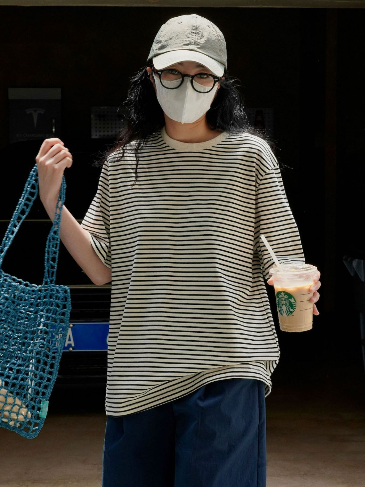 Lufu summer new Korean style ins simple lazy striped round neck T-shirt loose profile casual short sleeve top for women