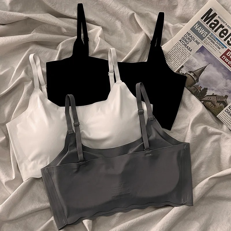 Seamless Ice Silk Underwear Girls' Sling Sports Rim Free Bra Students Gather Chest Show Small Vest Cool in Summer