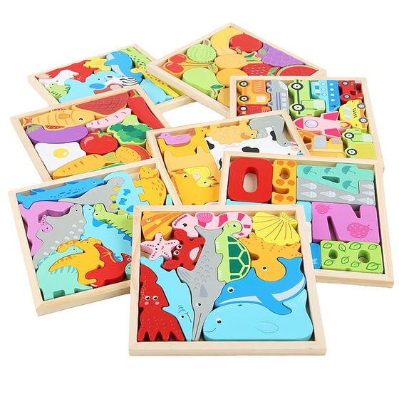 Puzzle Building Blocks Children's Educational Toys Wooden Three-dimensional Creative Theme Kindergarten Boys and Girls Early Education Toys