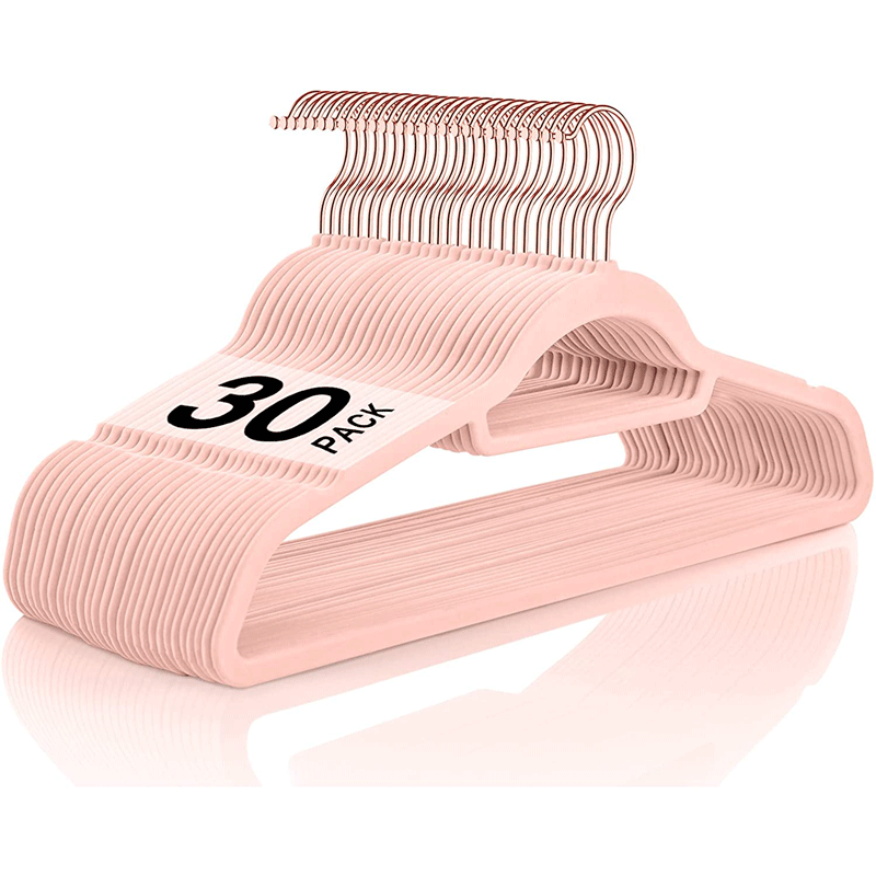 Flocking Hangers Rose Gold Hook Pink Flocking Hangers Finisher Traceless Velvet Suede Non-slip Clothes Support Clothes Hanging