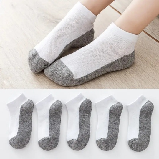 Children's Cotton Boat Socks Cotton Socks Short Socks Sweat Absorbing Breathable Grey Bottom Children's Socks White Socks