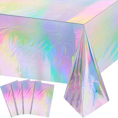 Laser rainbow theme party tablecloth aluminum film birthday wedding party decoration disposable tablecloth decoration supplies