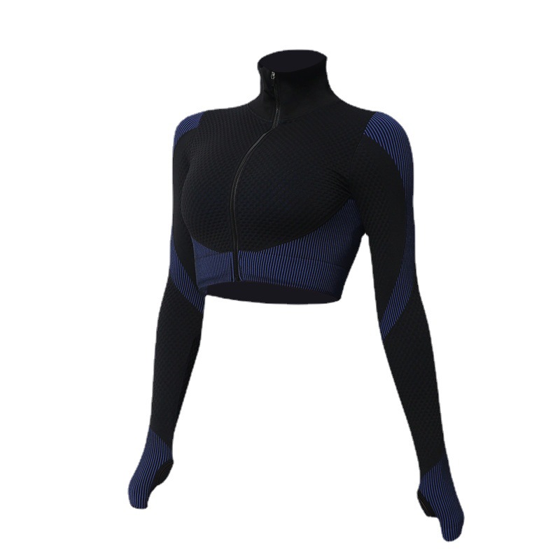 Zhejiang Brocade European and American Quick-drying Stretch Thread Long-sleeved Seamless Yoga Wear Sports Top Women's Fitness plus size Yoga Jacket