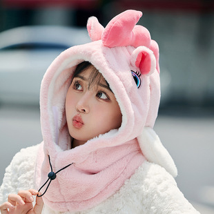 Warm Hat scarf Scarf mask integrated autumn and winter outdoor windproof ear protection thickened fleece-lined ski hat riding