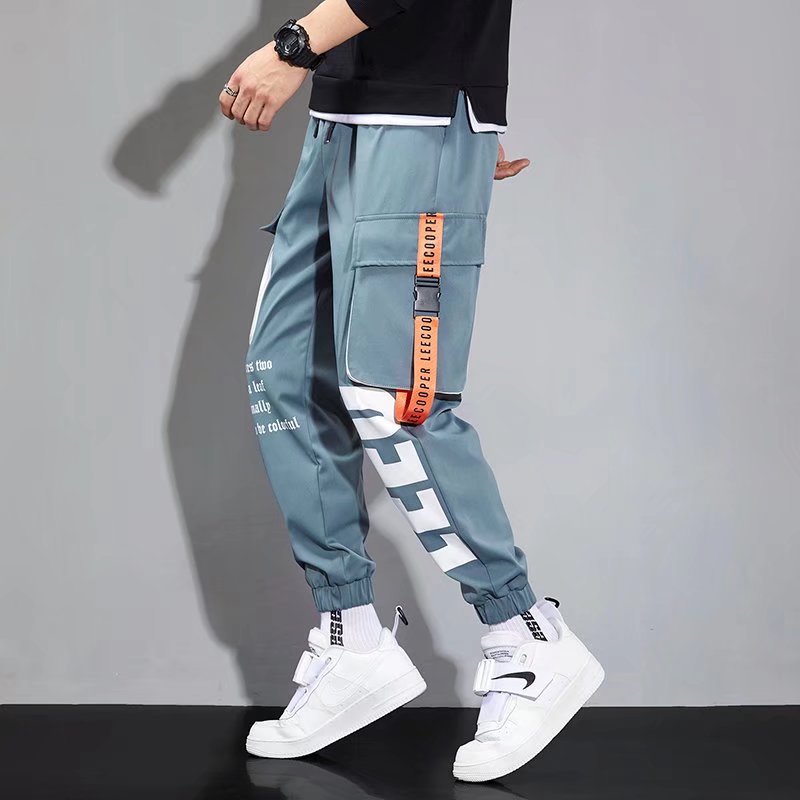 Trendy Brand Functional Cordwork Pants Men's Summer Thin Trendy Letter Printed Multi-Pocket Pants Hip-Hop Casual Pants