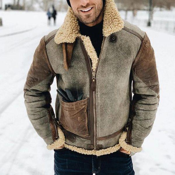 2022 New Products Imitation Leather Men's Jacket Winter Warm Fur Jacket Independent Station Thickened Lapel Contrast Color Coat